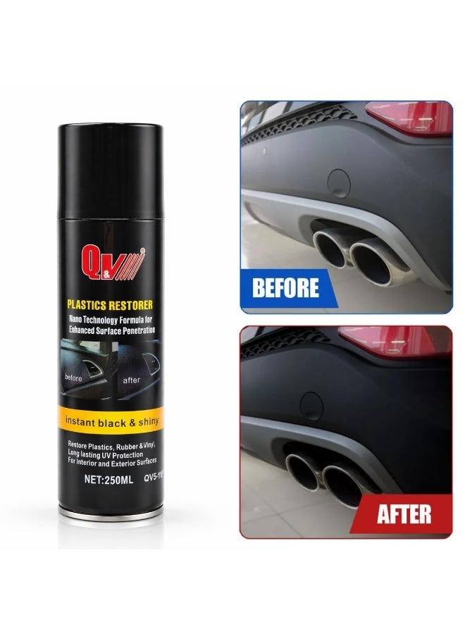 Q&V Plastics Restorer Spray 250ML – Car Interior & Exterior Trim Polish, Plastic Reviver, Instant Black & Shiny Coating, UV Protection, Dashboard Cleaner, Bumper & Door Panel Restorer - Image 5